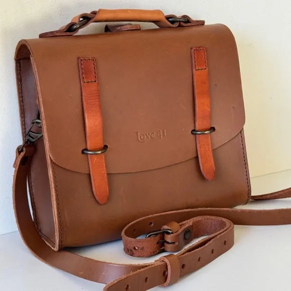 Love 41 Leather Brown Satchel Crossbody Bag Handmade Rustic Purse Rustic - Picture 5 of 15